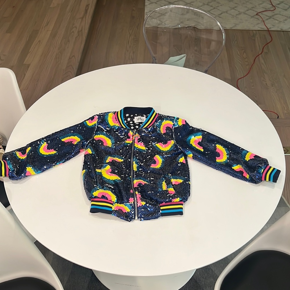 Lola + the Boys. Rainbow sequin bomber jacket. Like new.